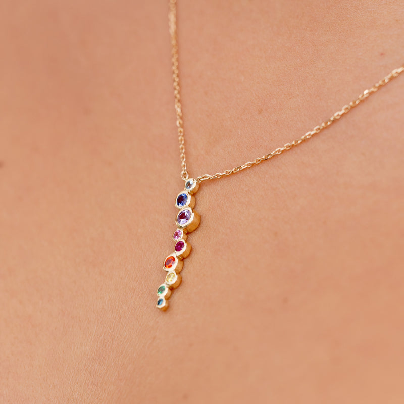 18k Rainbow Long Cascade Pendant