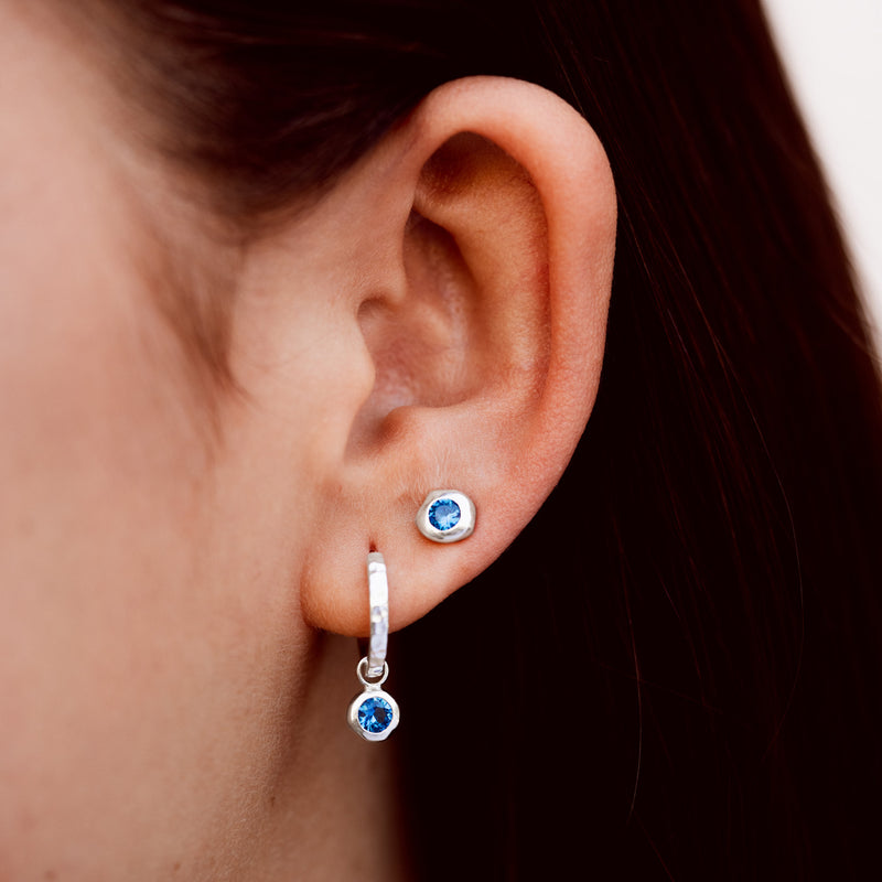 Cobalt Blue Hammered Huggie Hoops