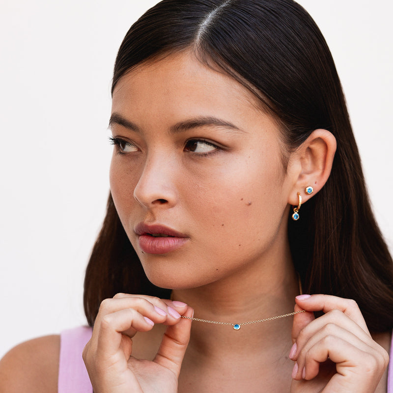 SCDE44-V-COBALT-Dower-and-Hall-Yellow-Gold-Vermeil-Cobalt-Blue-Hammered-Huggie-Hoops-3
