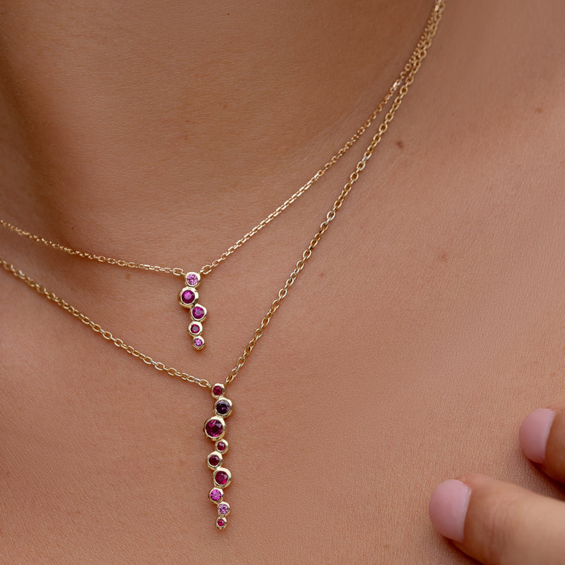 18k Pink Sapphire & Ruby Small Cascade Pendant
