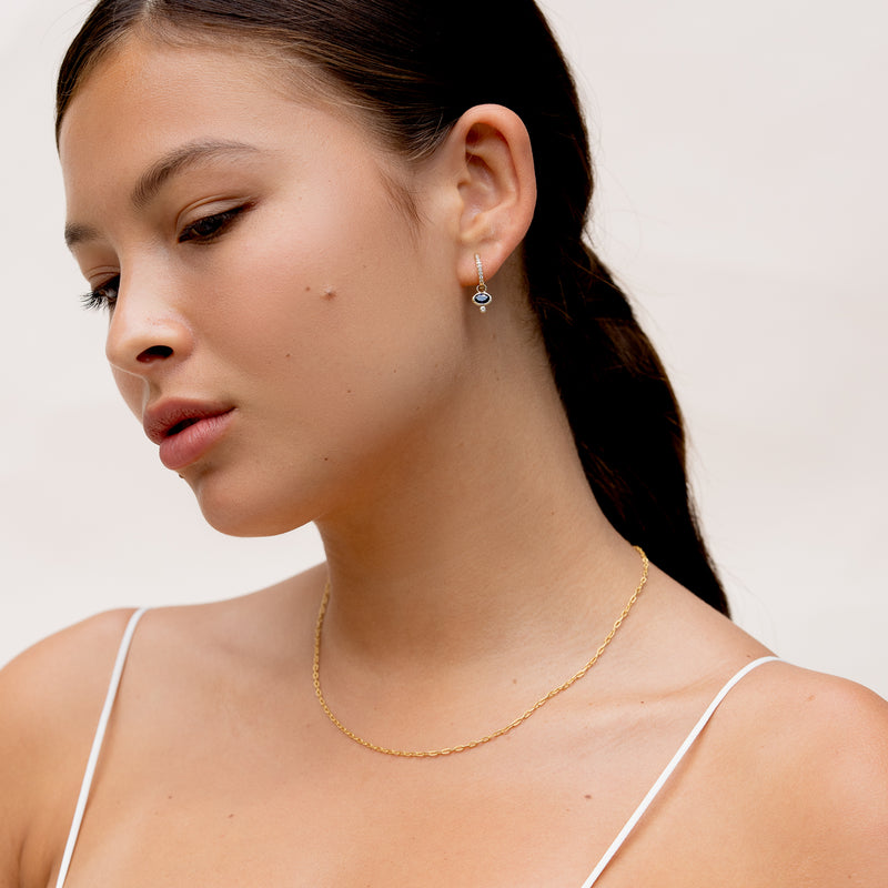 9k Diamond Stargazer Hoops with Blue Sapphire Oval Drops