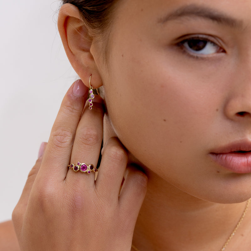 18k Gold Cascade Cluster Ring with Rubies