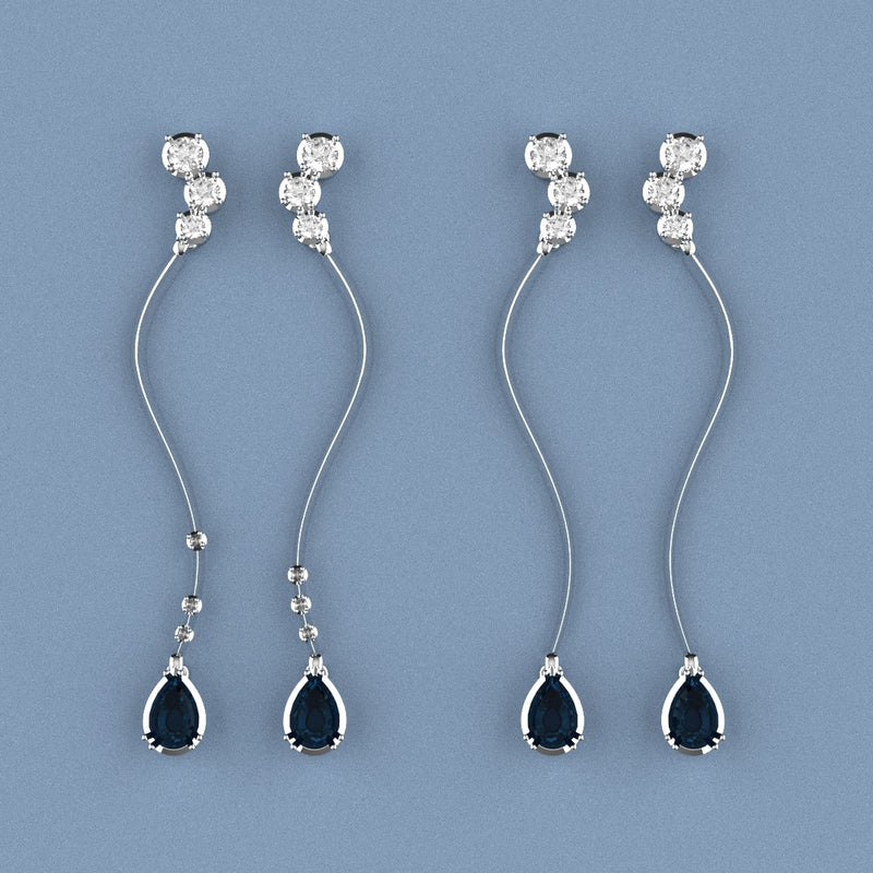 Bespoke Fluidity Ear-drops with Diamonds & sapphires