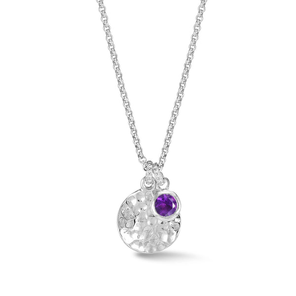    TSP42-S-AME-Dower-and-Hall-Sterling-Silver-Hammered-Disc-and-5mm-Amethyst-Array-Pendant