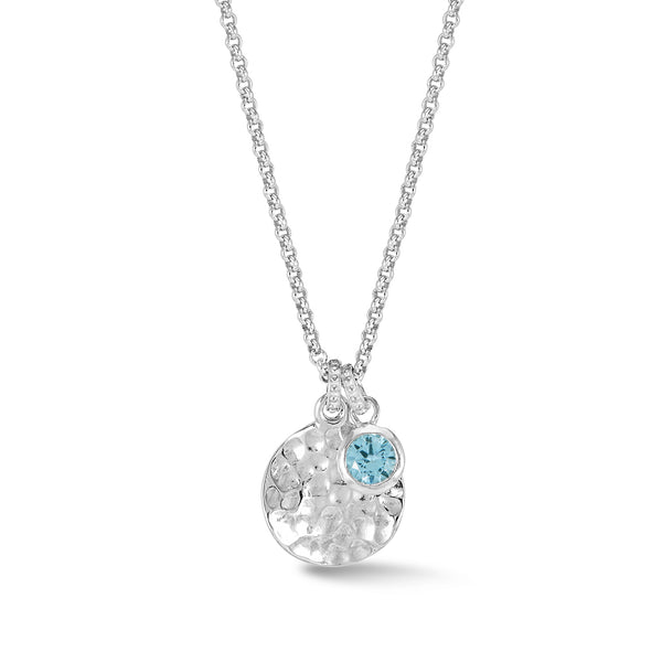    TSP42-S-BT-Dower-and-Hall-Sterling-Silver-Hammered-Disc-and-5mm-Blue-Topaz-Array-Pendant