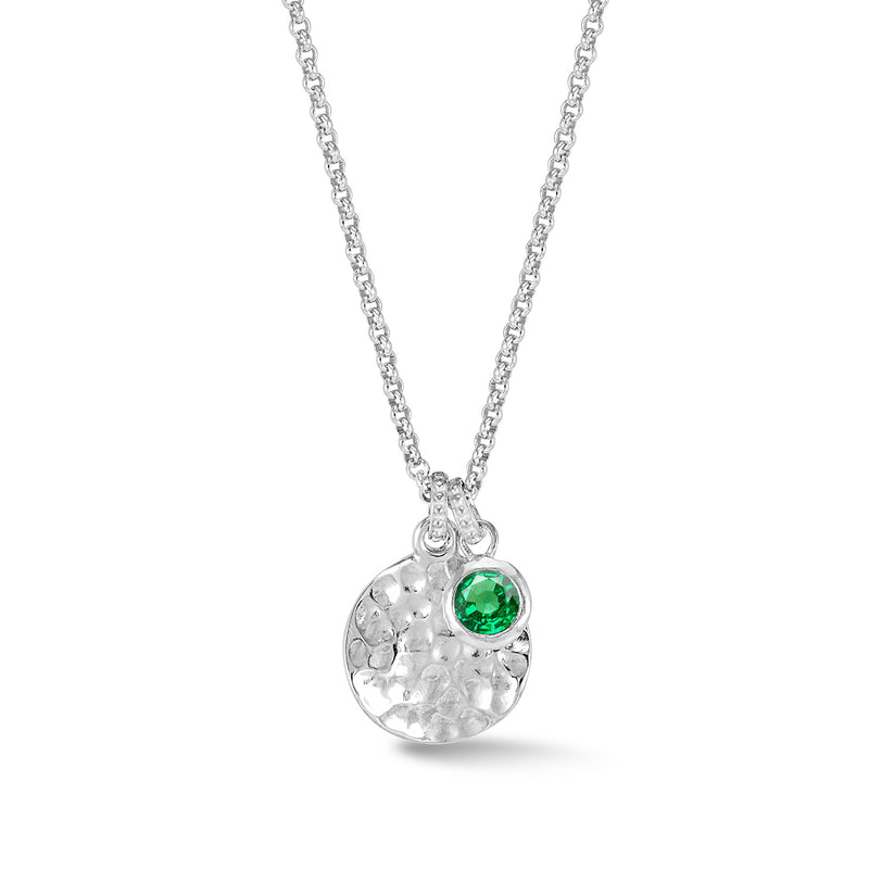 TSP42-S-GG-Dower-and-Hall-Sterling-Silver-Hammered-Disc-and-5mm-Green-Garnet-Array-Pendant
