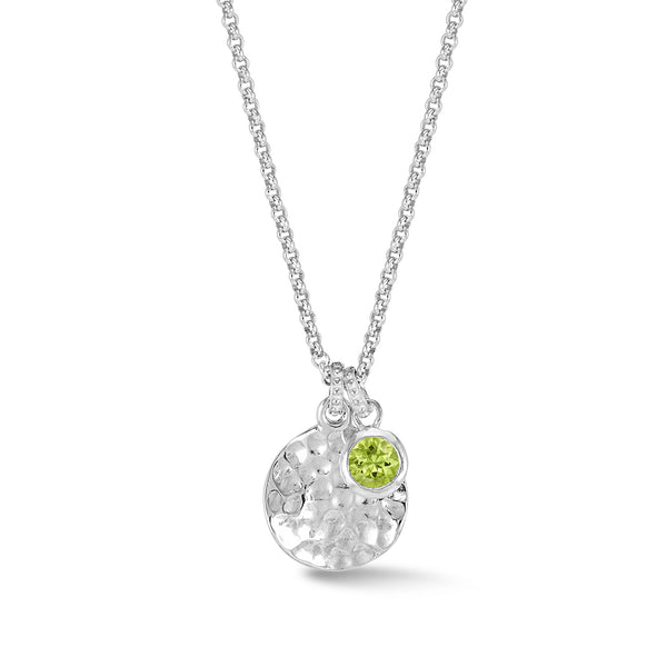 TSP42-S-PERI-Dower-and-Hall-Sterling-Silver-Hammered-Disc-and-5mm-Peridot-Array-Pendant