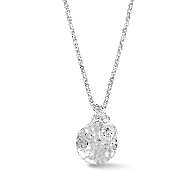 TSP42-S-WT-Dower-and-Hall-Sterling-Silver-Hammered-Disc-and-5mm-White-Topaz-Array-Pendant