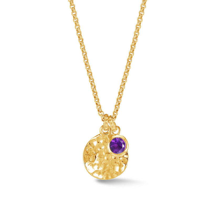 TSP42-V-AME-Dower-and-Hall-Yellow-Gold-Vermeil-Hammered-Disc-and-5mm-Amethyst-Array-Pendant