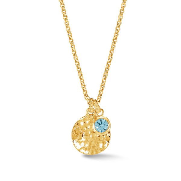 TWP42-V-AQUA-Dower-and-Hall-Yellow-Gold-Vermeil-Hammered-Disc-and-5mm-Aquamarine-Array-Pendant