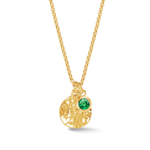    TSP42-V-GG-Dower-and-Hall-Yellow-Gold-Vermeil-Hammered-Disc-and-5mm-Green-Garnet-Array-Pendant