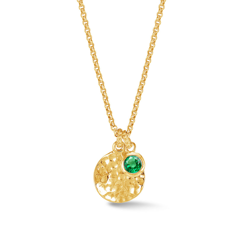   TSP42-V-GG-Dower-and-Hall-Yellow-Gold-Vermeil-Hammered-Disc-and-5mm-Green-Garnet-Array-Pendant