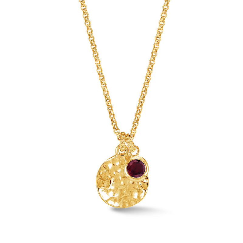 TSP42-V-GNT-Dower-and-Hall-Yellow-Gold-Vermeil-Hammered-Disc-and-5mm-Garnet-Array-Pendant