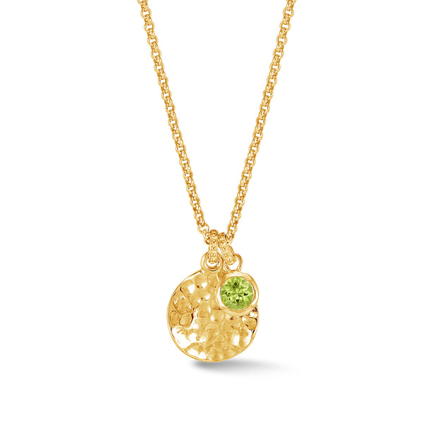 TSP42-V-PERI-Dower-and-Hall-Yellow-Gold-Vermeil-Hammered-Disc-and-5mm-Peridot-Array-Pendant