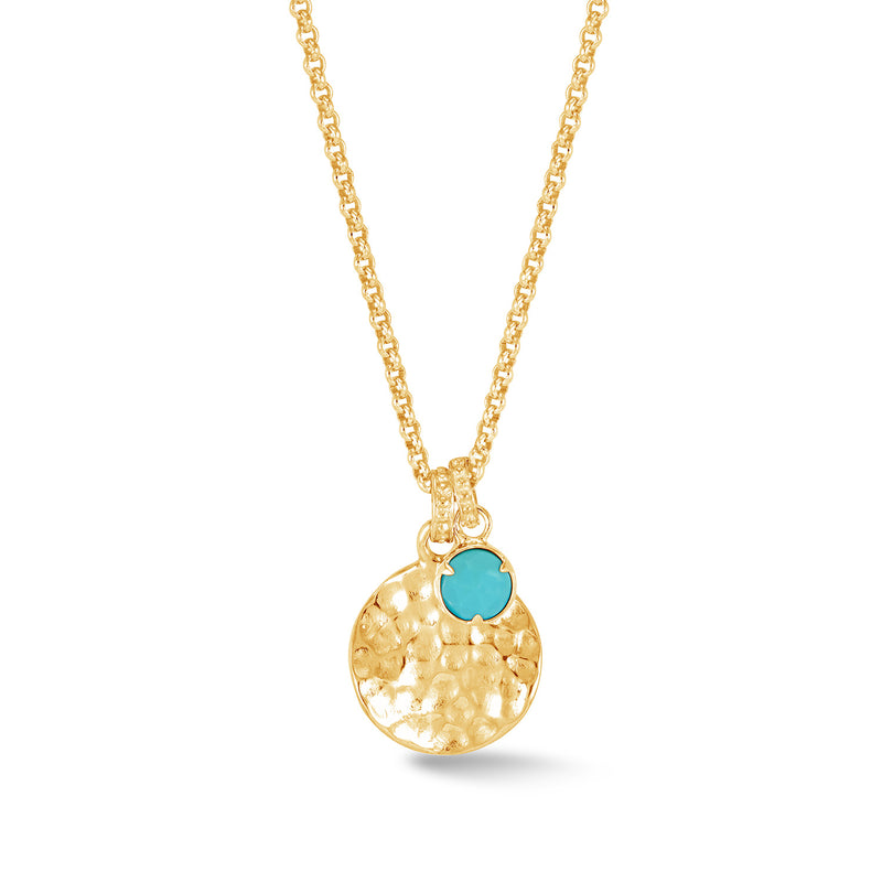     TSP42-V-TURQ-Dower-and-Hall-Yellow-Gold-Vermeil-Hammered-Disc-and-Turquoise-Array-Pendant