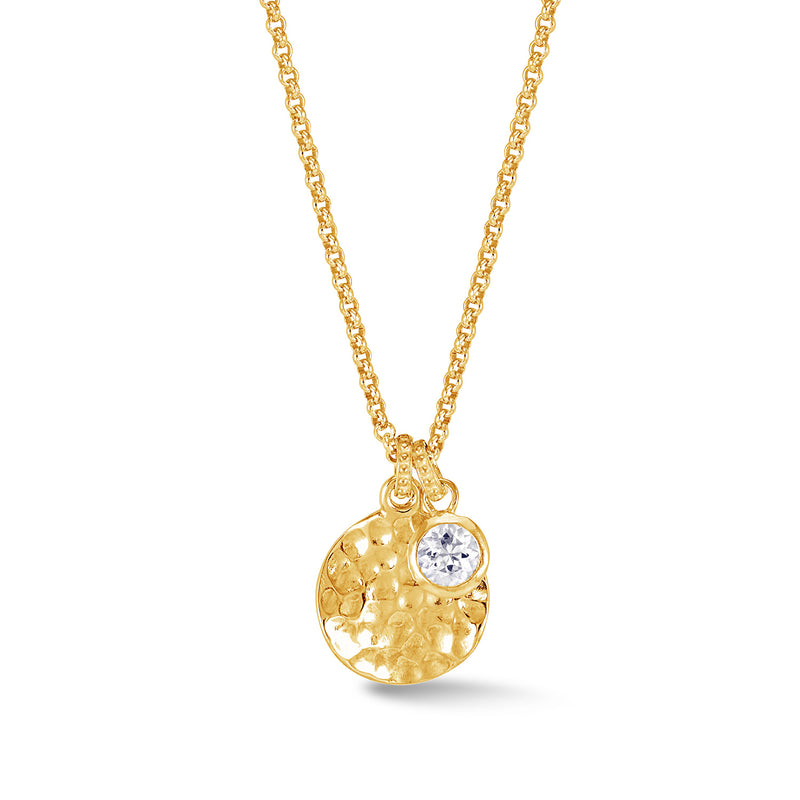 TSP42-V-WT-Dower-and-Hall-Yellow-Gold-Vermeil-Hammered-Disc-and-5mm-White-Topaz-Array-Pendant
