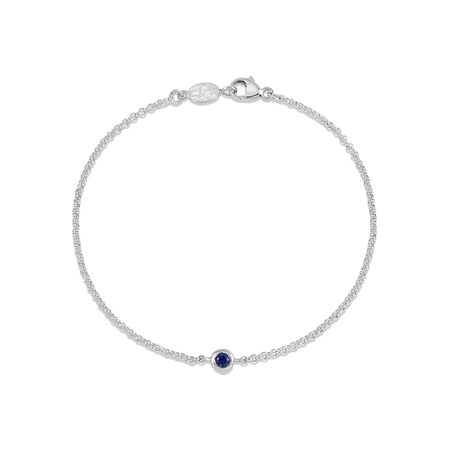 Single Sapphire Dewdrop Chain Bracelet Sterling Silver