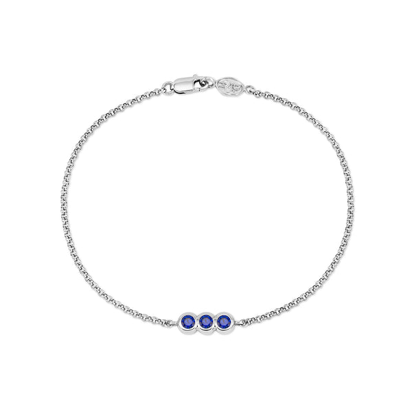 TWB33-9W-SAPP-Dower-and-Hall-9k-White-Gold-Round-Trio-3mm-Sapphire-Dew-Chain-Bracelet