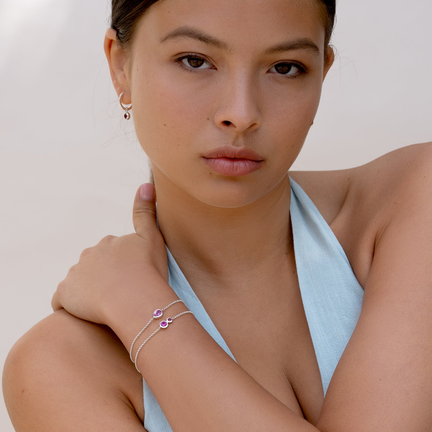 'Pinks' Tutti Frutti Duo Chain Bracelet in Sterling Silver