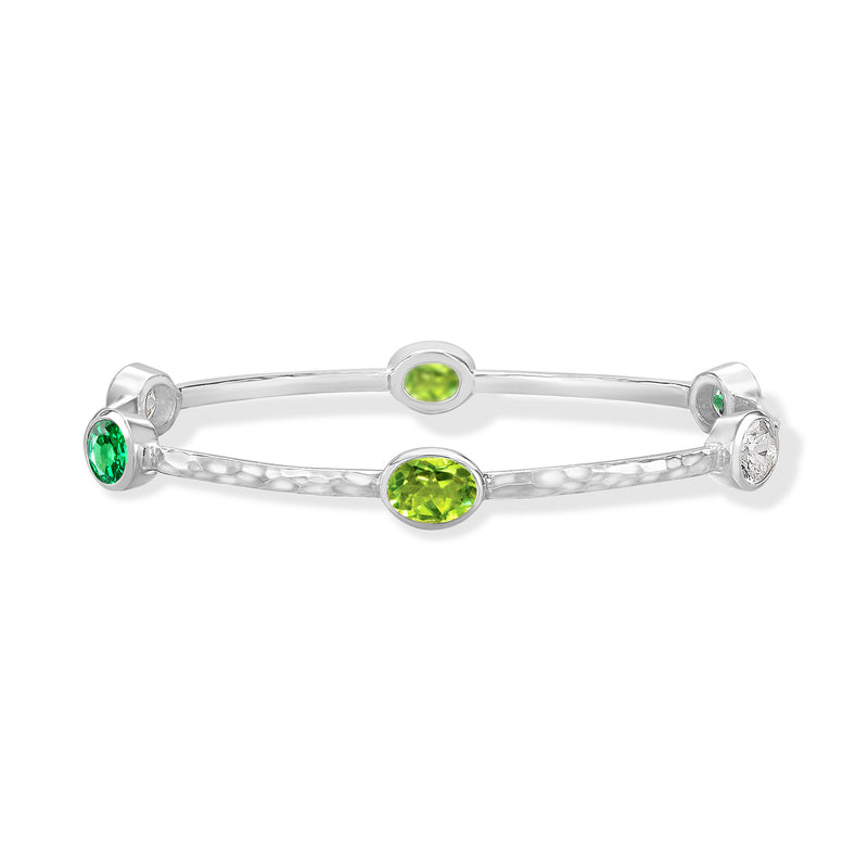    TWBG69-S-GREEN-Dower-and-Hall-Sterling-Silver-Oval-Oval-Green-Garnet-Peridot-and-Topaz-Array-Bangle