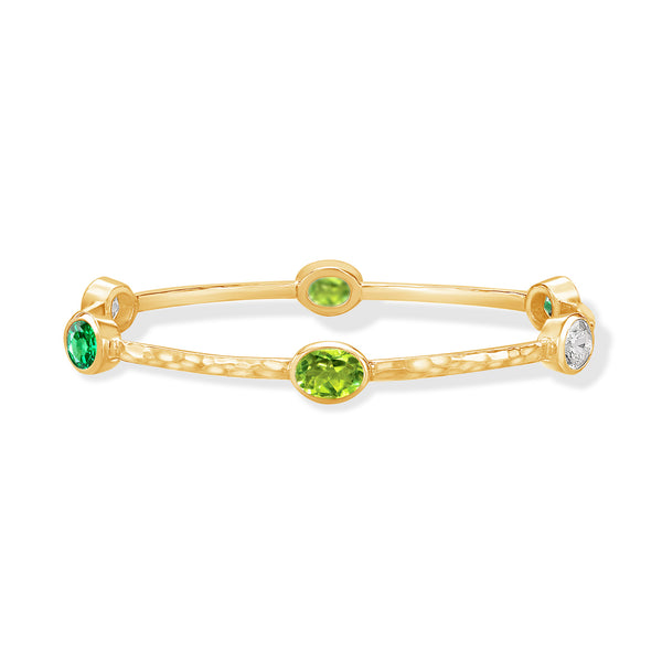     TWBG69-V-GREEN-Dower-and-Hall-Yellow-Gold-Vermeil-Oval-Oval-Green-Garnet-Peridot-and-Topaz-Array-Bangle