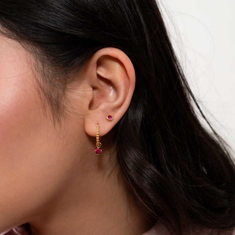 3mm Ruby Dewdrop Studs in Sterling Silver or Gold Vermeil