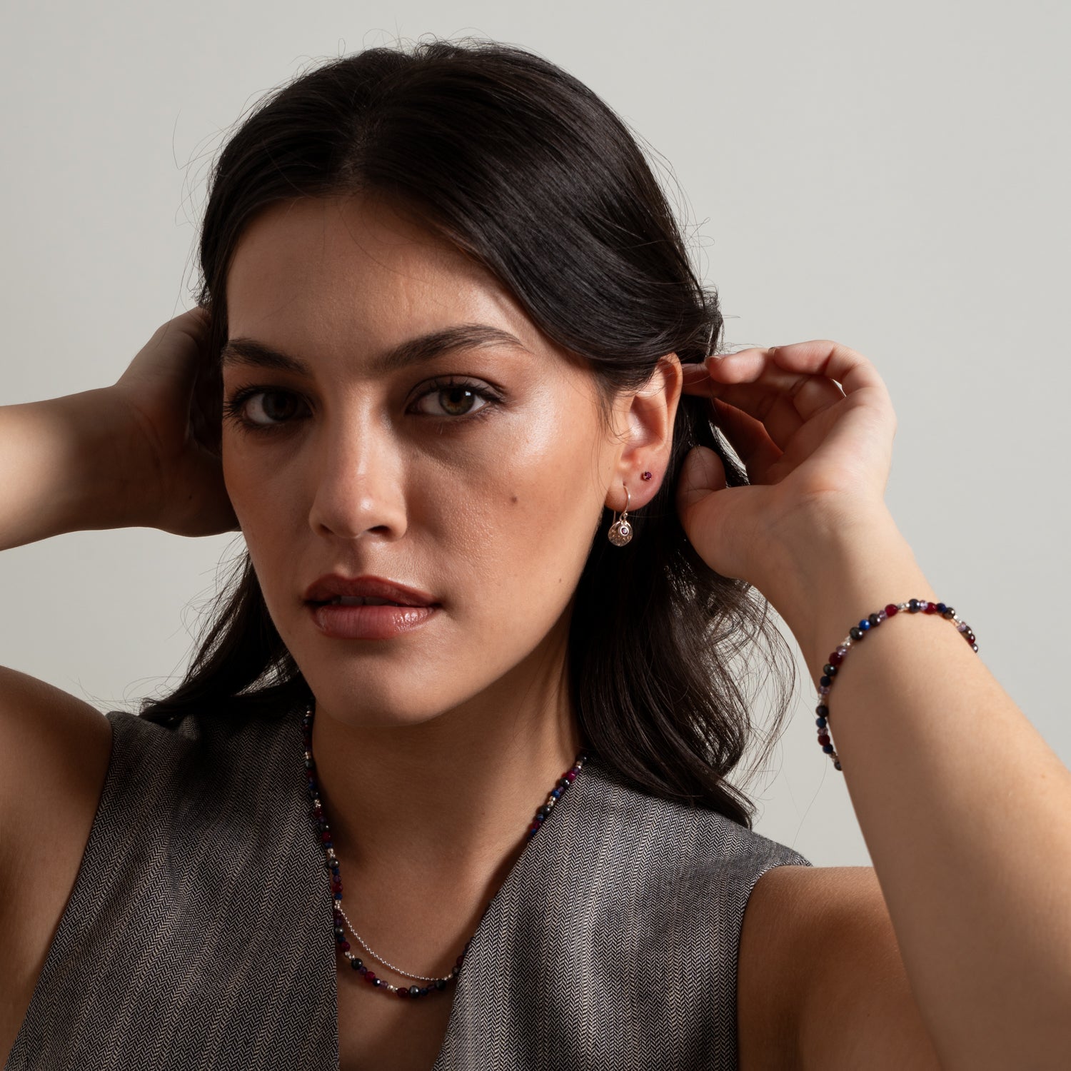 Hammered Disc & Ruby Array Earrings