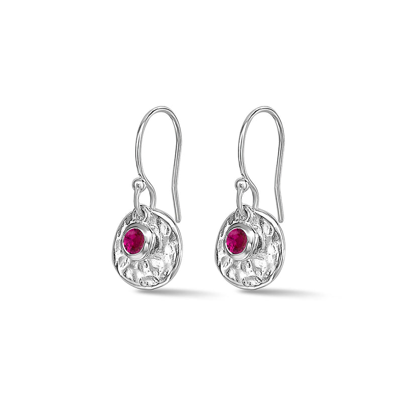    TWE20-S-RUBY-Dower-and-Hall-Sterling-Silver-Hammered-Disc-and-Ruby-Array-Earrings