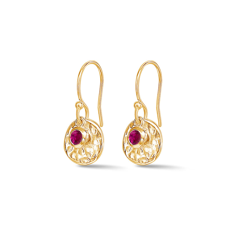 TWE20-V-RUBY-Dower-and-Hall-Yellow-Gold-Vermeil-Hammered-Disc-and-Ruby-Array-Earrings
