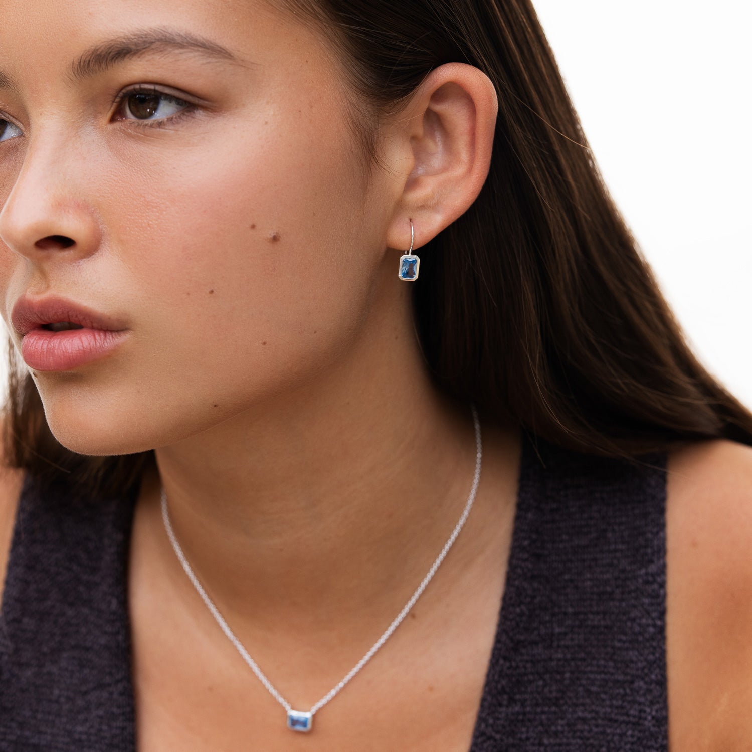 Octagon Blue Topaz Earrings in Sterling Silver or Gold Vermeil