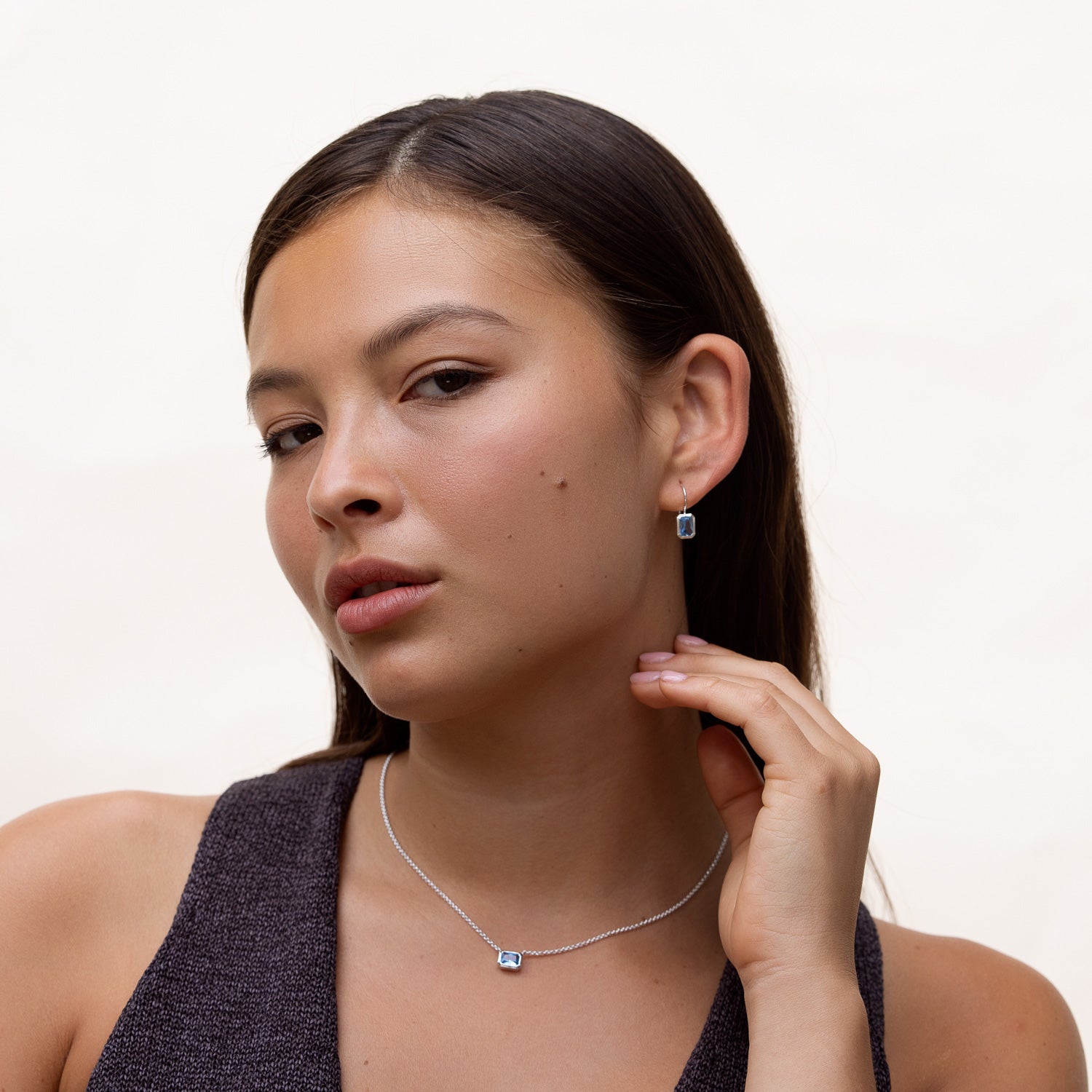 Octagon Blue Topaz Earrings in Sterling Silver or Gold Vermeil