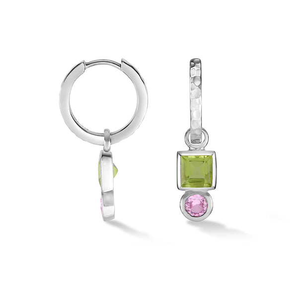 Square Peridot Hammered Huggie Hoops