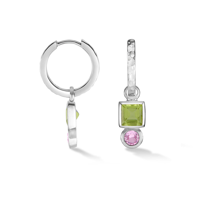 Square Peridot Hammered Huggie Hoops