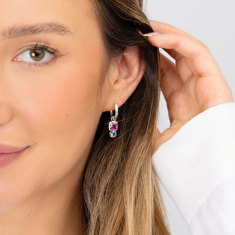 TWE36-S-PT-BT-Dower-and-Hall-Sterling-Silver-Square-Pink-Tourmaline-Hammered-Huggie-Hoops-3