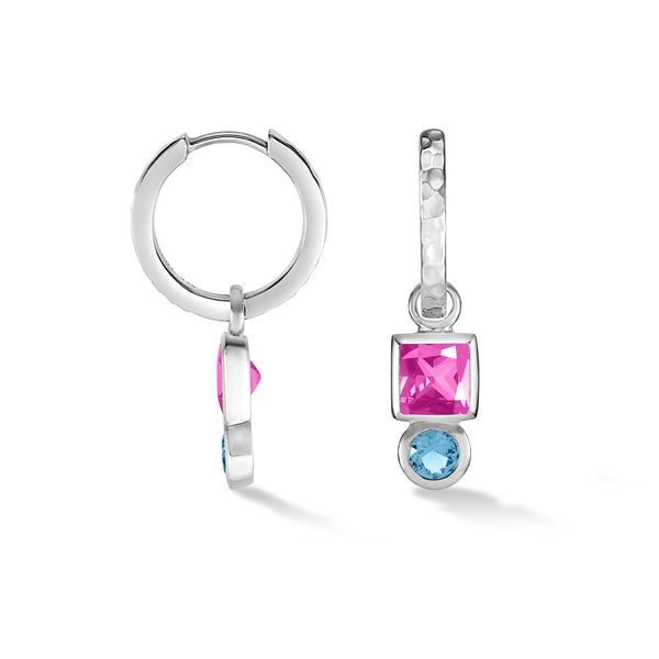 TWE36-S-PT-BT-Dower-and-Hall-Sterling-Silver-Square-Pink-Tourmaline-Hammered-Huggie-Hoops