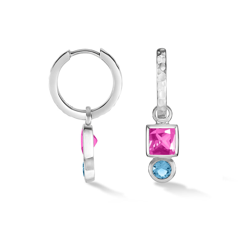 TWE36-S-PT-BT-Dower-and-Hall-Sterling-Silver-Square-Pink-Tourmaline-Hammered-Huggie-Hoops