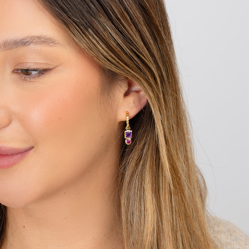TWE36-V-AME-PT-Dower-and-Hall-Yellow-Gold-Vermeil-Square-Amethyst-Hammered-Huggie-Hoops-1