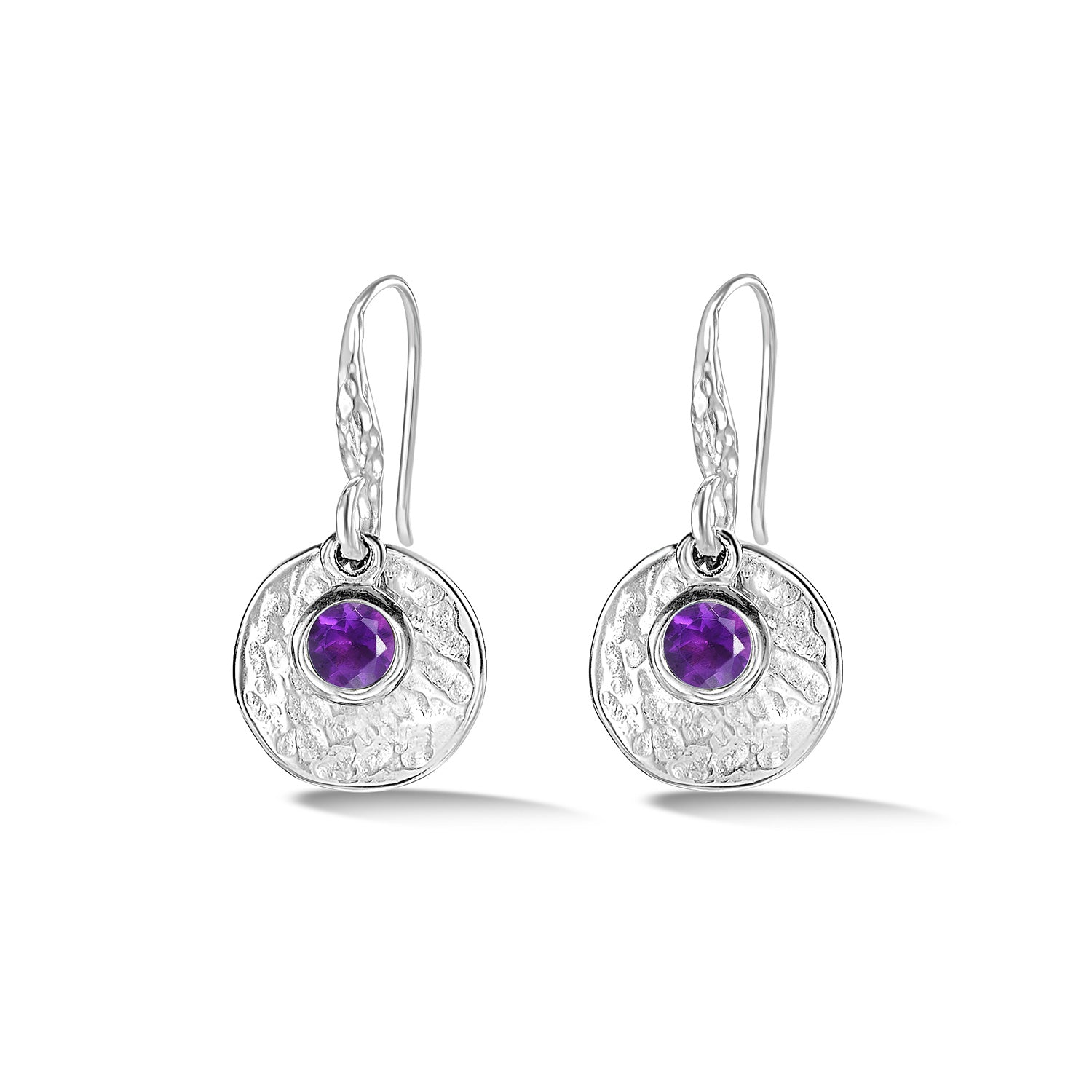 Hammered Disc &amp; Amethyst Array Earrings