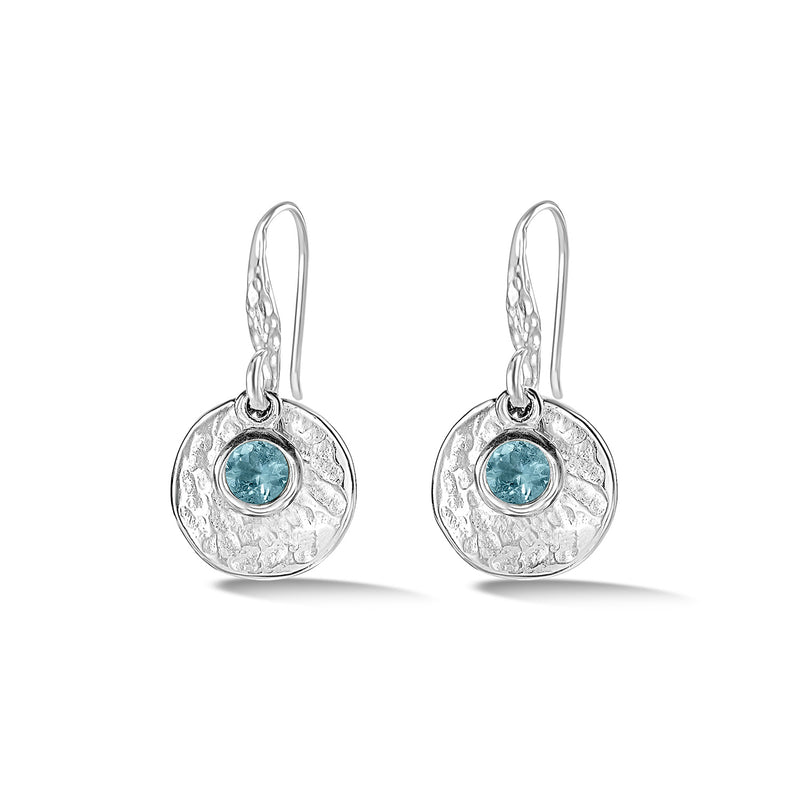TWE42-S-AQUA-Dower-and-Hall-Sterling-Silver-Hammered-Disc-and-Aquamarine-Array-Drop-Earrings