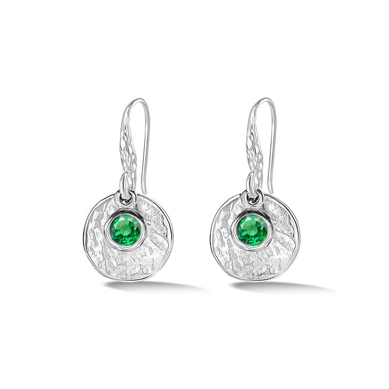     TWE42-S-GG-Dower-and-Hall-Sterling-Silver-Hammered-Disc-and-Green-Garnet-Array-Drop-Earrings