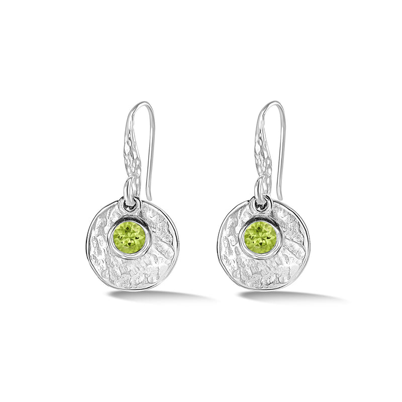 TWE42-S-PERI-Dower-and-Hall-Sterling-Silver-Hammered-Disc-and-Peridot-Array-Drop-Earrings