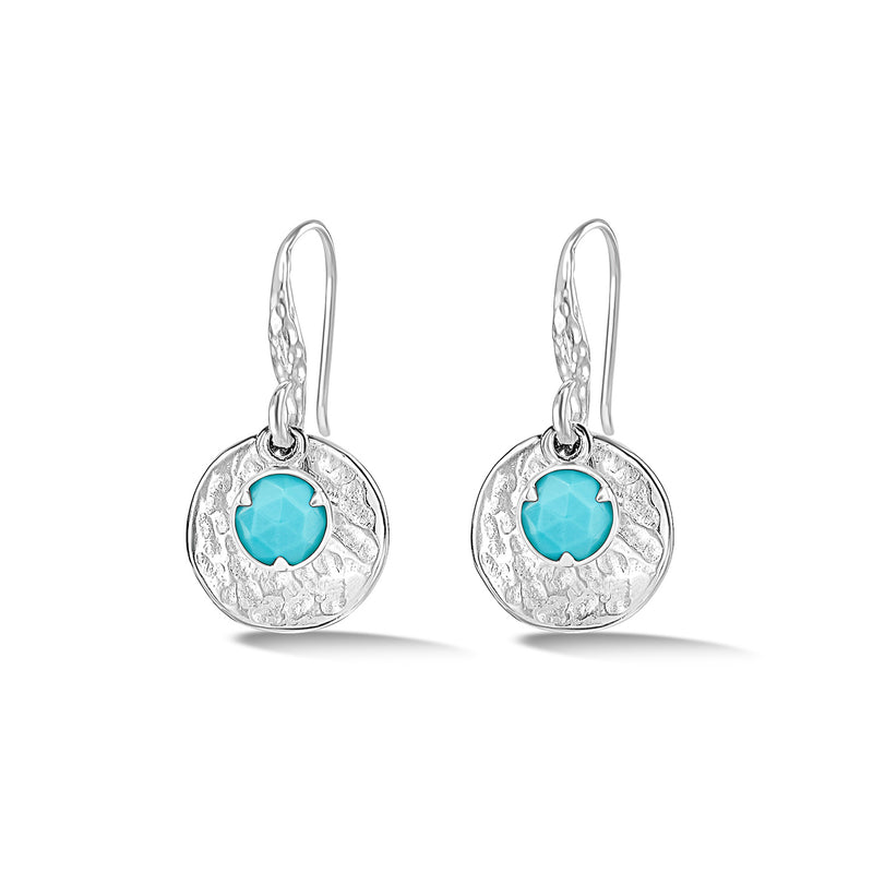 TWE42-S-TURQ-Dower-and-Hall-Sterling-Silver-Hammered-Disc-and-Turquoise-Array-Drop-Earrings
