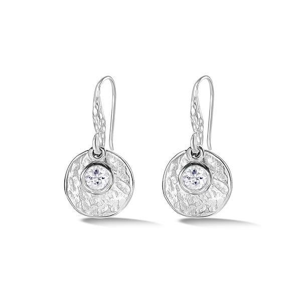     TWE42-S-WT-Dower-and-Hall-Sterling-Silver-Hammered-Disc-and-White-Topaz-Array-Drop-Earrings