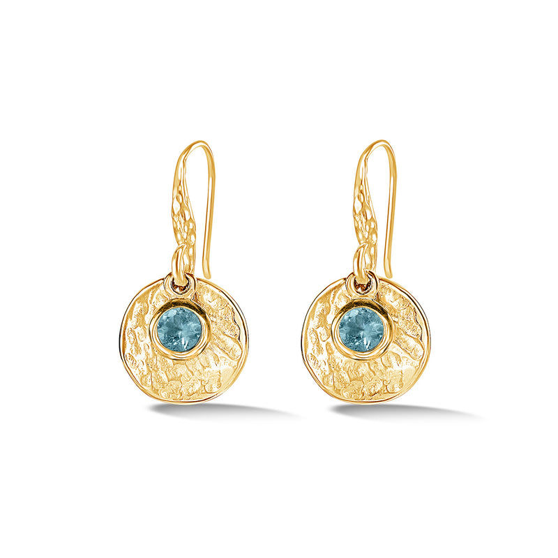 TWE42-V-AQUA-Dower-and-Hall-Yellow-Gold-Vermeil-Hammered-Disc-and-Aquamarine-Array-Drop-Earrings