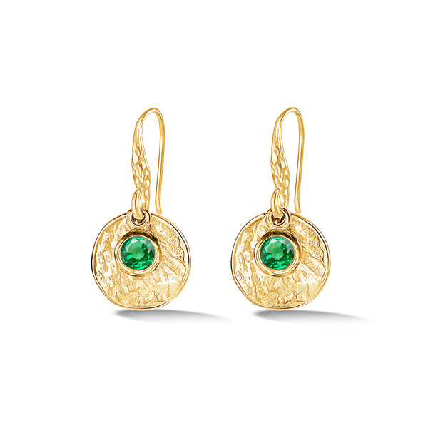     TWE42-V-GG-Dower-and-Hall-Yellow-Gold-Vermeil-Hammered-Disc-and-Green-Garnet-Array-Drop-Earrings