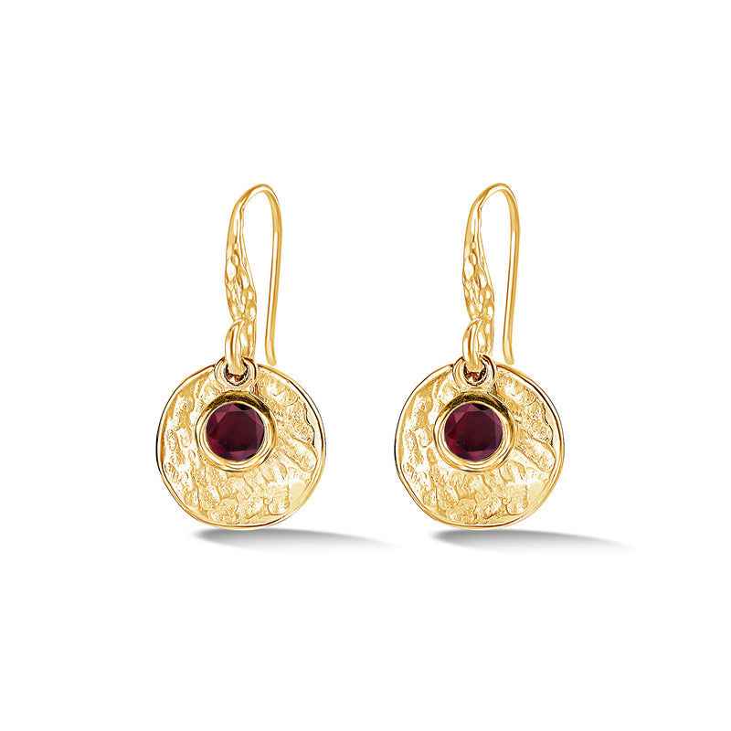 TWE42-V-GNT-Dower-and-Hall-Yellow-Gold-Vermeil-Hammered-Disc-and-Garnet-Array-Drop-Earrings