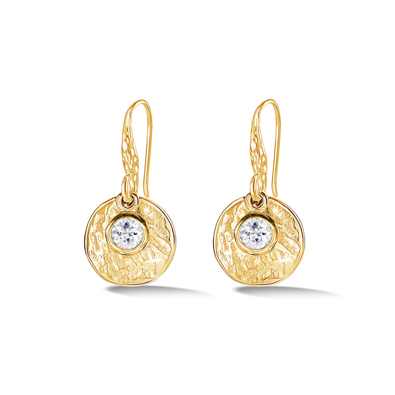TWE42-V-WT-Dower-and-Hall-Yellow-Gold-Vermeil-Hammered-Disc-and-White-Topaz-Array-Drop-Earrings
