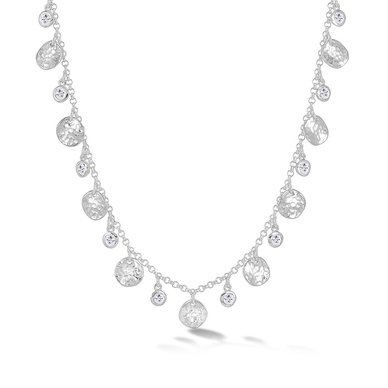   TWN41-S-WSAPP-Dower-and-Hall-Sterling-Silver-Hammered-Disc-and-White-Sapphire-Array-Necklace
