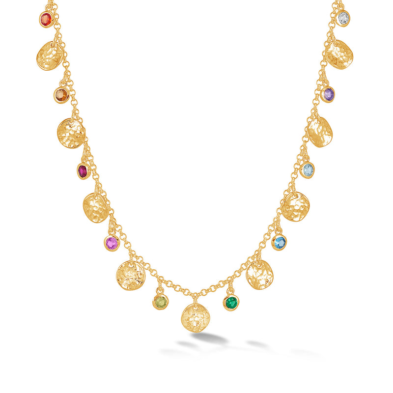 TWN41-V-MULTI-Dower-and-Hall-Yellow-Gold-Vermeil-Hammered-Disc-and-Mixed-Gemstone-Array-Necklace
