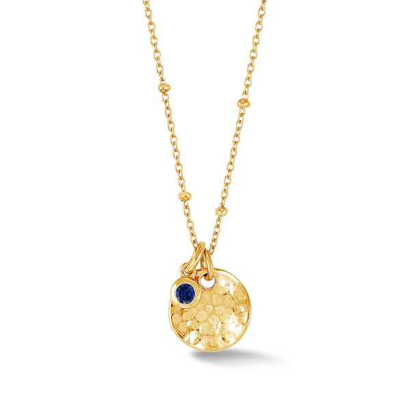 TWP20-V-BSAPP-Dower-and-Hall-Yellow-Gold-Vermeil-Hammered-Disc-and-Blue-Sapphire-Array-Necklace